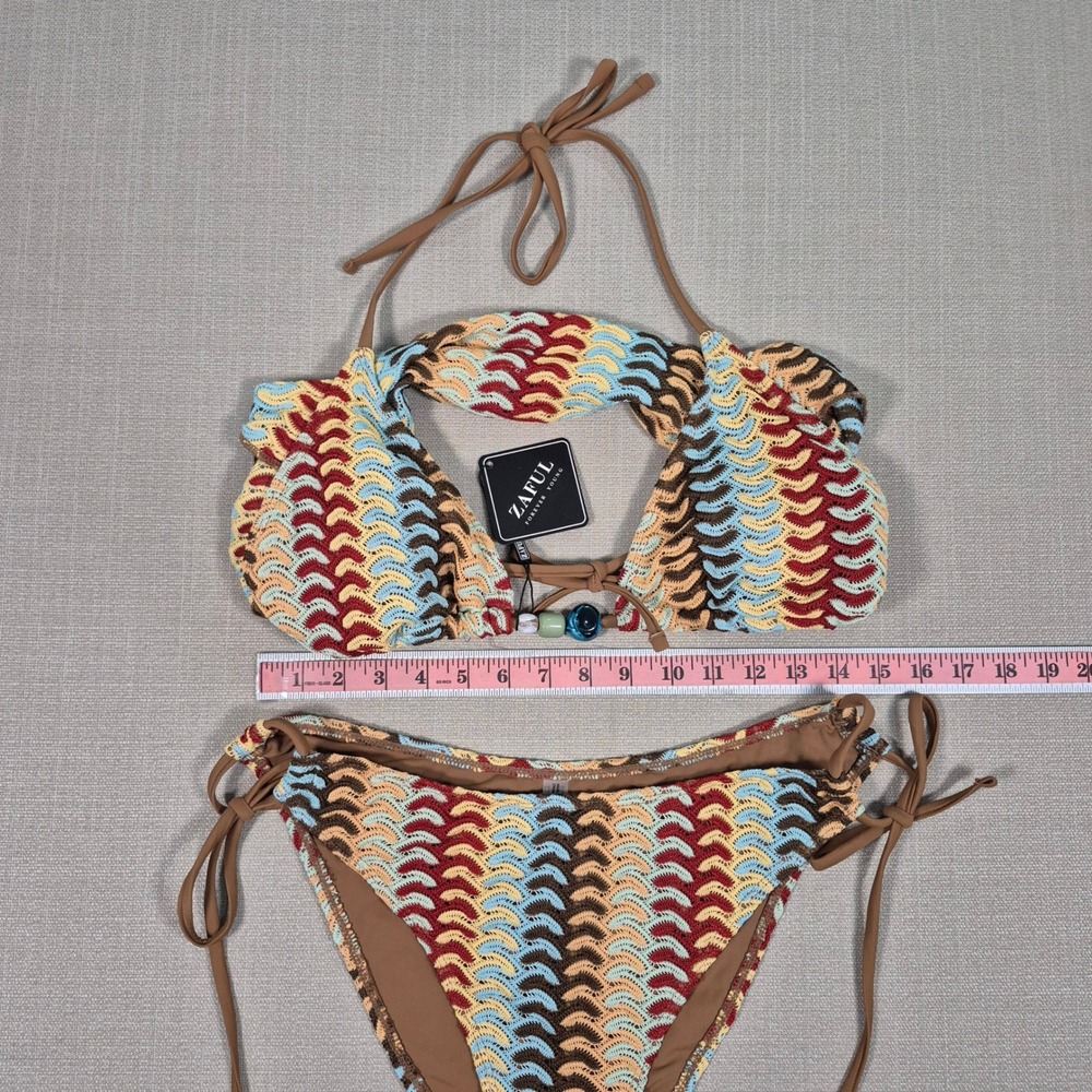 ZAFUL Womens Two Piece Bikini Set Triangle Halter Cowl Neck Swimsuit L - Picture 3 of 11